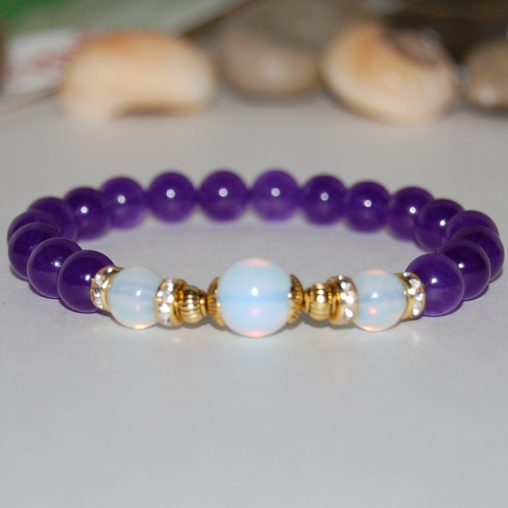 Amethyst Bracelet,Purple Gemstone Bracelet,8mm Amethyst Beads,Purple Bracelet